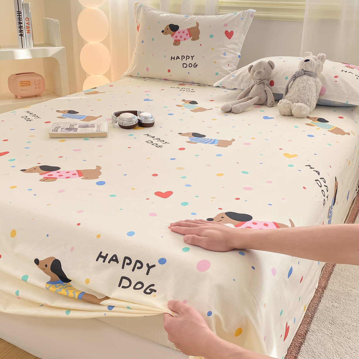 91家纺网 家纺一手货源 找家纺 花梦欣 2026新款全棉印花单品系列-单床单 甜心汪星人