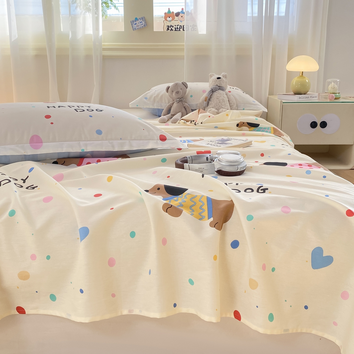 91家纺网 家纺一手货源 找家纺 花梦欣 2026新款全棉印花单品系列-单床单 甜心汪星人