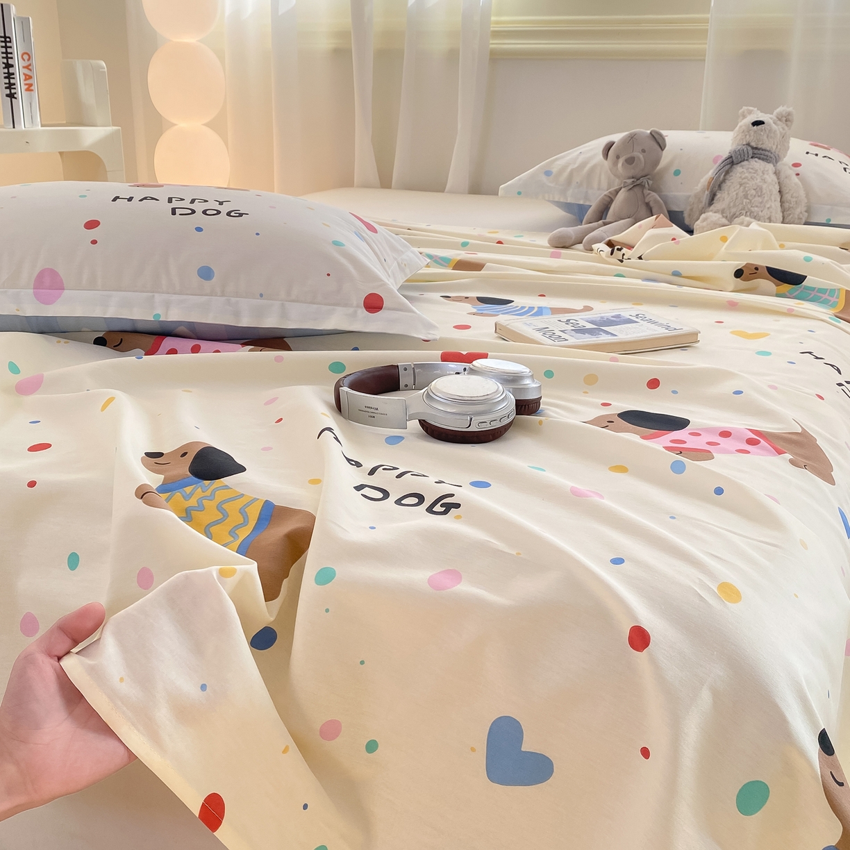 91家纺网 家纺一手货源 找家纺 花梦欣 2026新款全棉印花单品系列-单床单 甜心汪星人