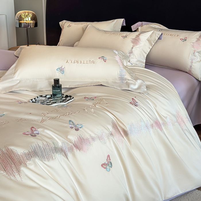 91家纺网 家纺一手货源 找家纺 桃园 新款纯棉全棉长绒棉刺绣绣花高端礼盒四件套-漫舞 漫舞-白紫