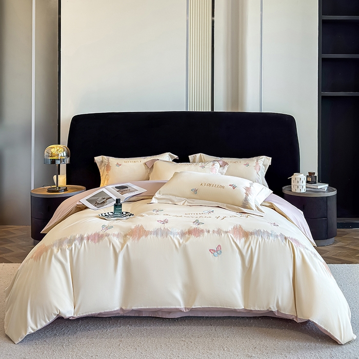 91家纺网 家纺一手货源 找家纺 桃园 新款纯棉全棉长绒棉刺绣绣花高端礼盒四件套-漫舞 漫舞-白粉