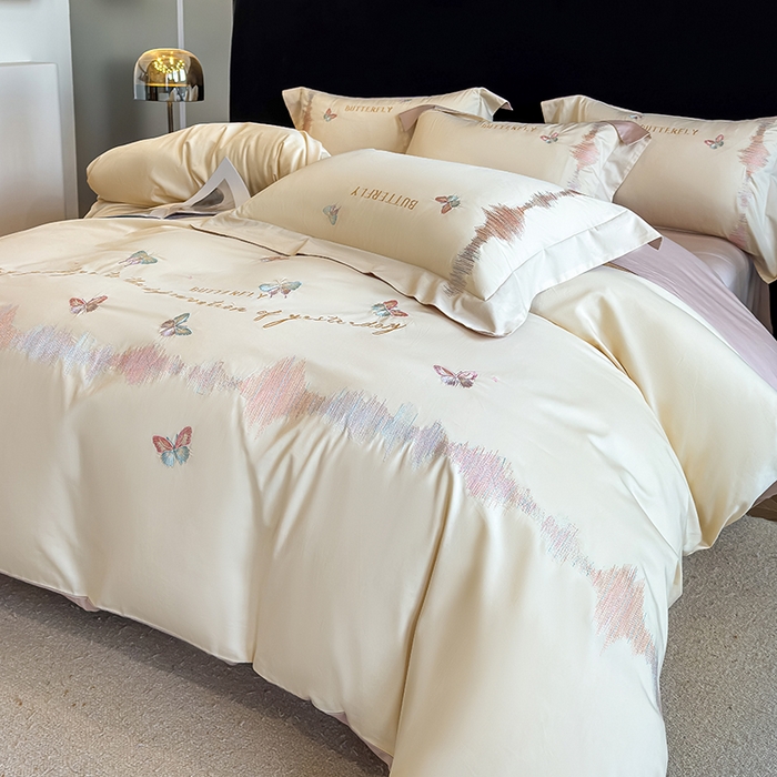 桃园 新款纯棉全棉长绒棉刺绣绣花高端礼盒四件套-漫舞 漫舞-白粉