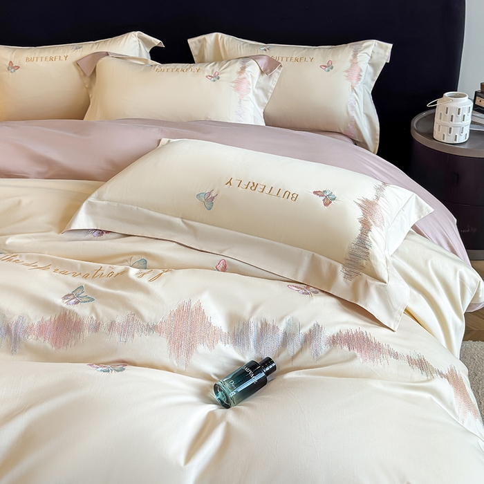 91家纺网 家纺一手货源 找家纺 桃园 新款纯棉全棉长绒棉刺绣绣花高端礼盒四件套-漫舞 漫舞-白粉