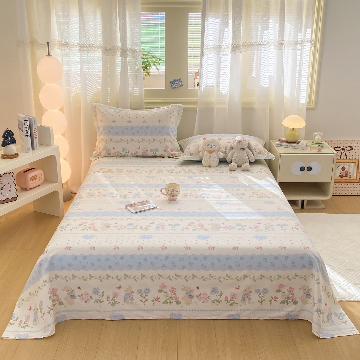 91家纺网 家纺一手货源 找家纺 花梦欣 2026新款全棉印花单品系列-单床单 兔兔乐园