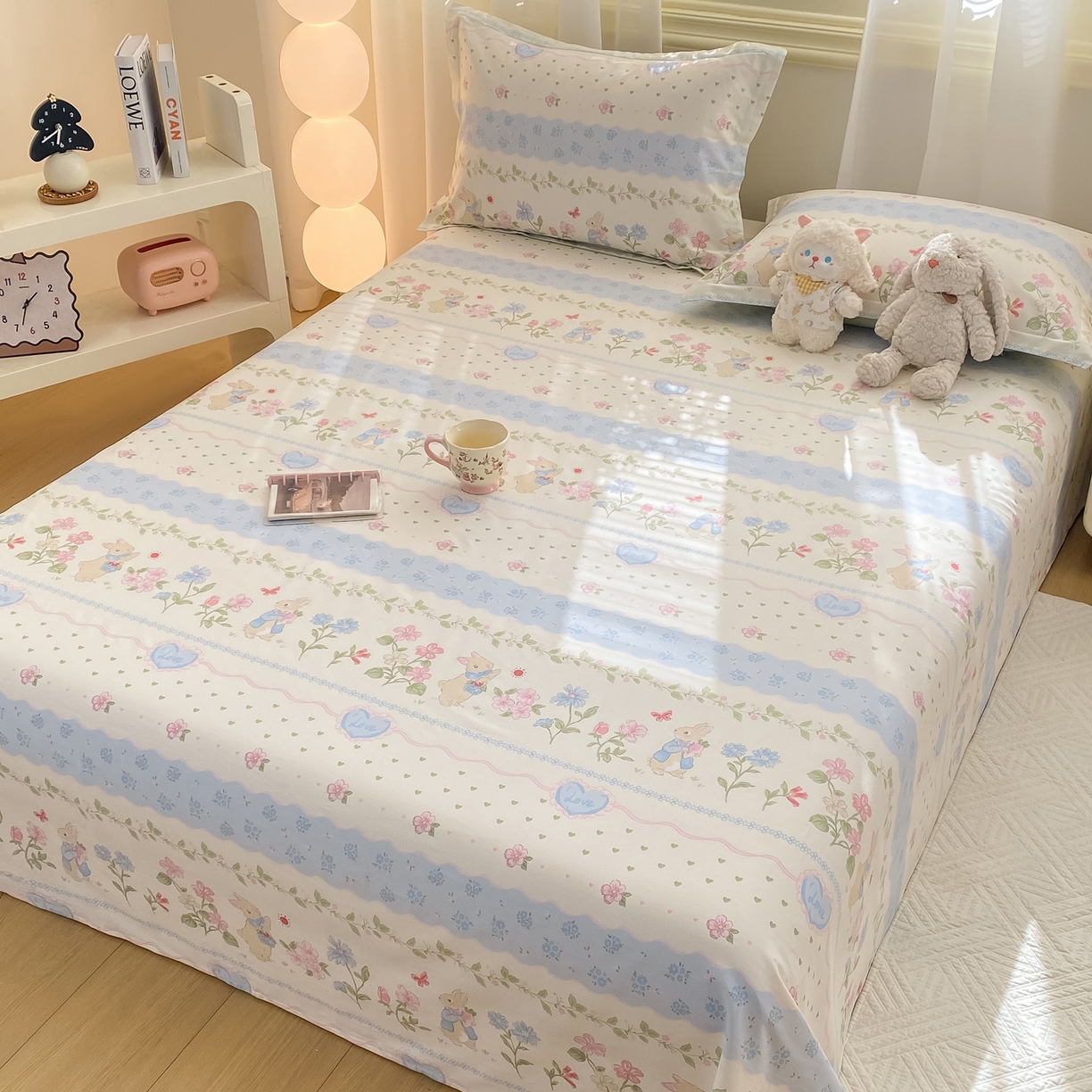 91家纺网 家纺一手货源 找家纺 花梦欣 2026新款全棉印花单品系列-单床单 兔兔乐园