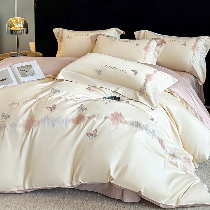 91家纺网 家纺一手货源 找家纺 桃园 新款纯棉全棉长绒棉刺绣绣花高端礼盒四件套-漫舞 漫舞-白粉