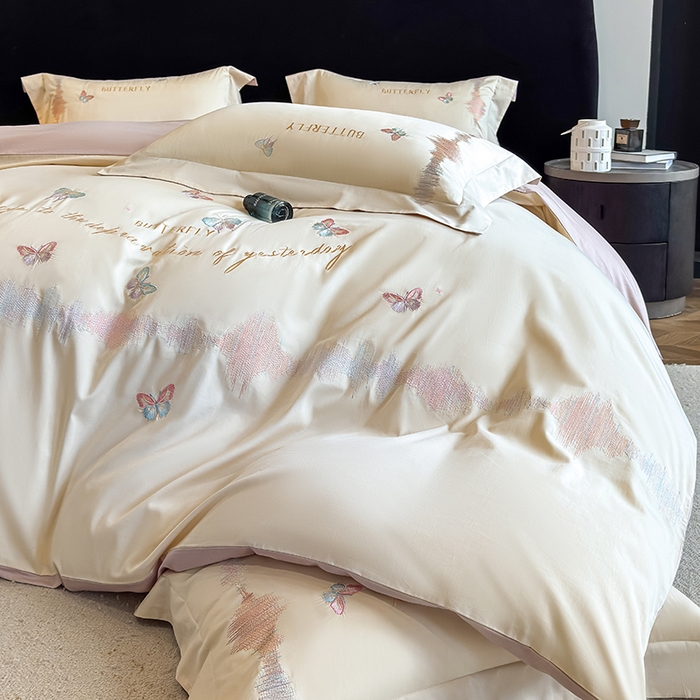 91家纺网 家纺一手货源 找家纺 桃园 新款纯棉全棉长绒棉刺绣绣花高端礼盒四件套-漫舞 漫舞-白粉