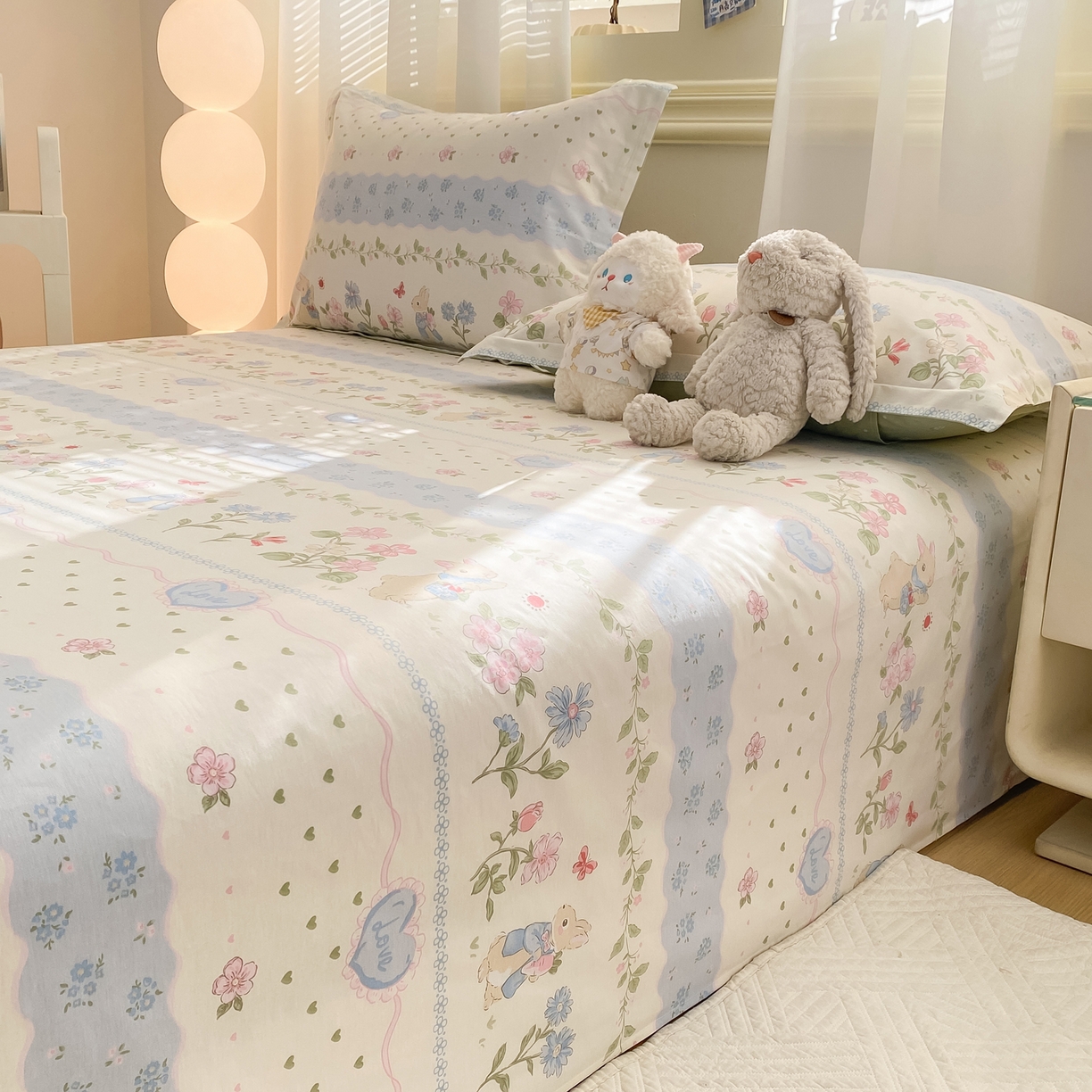 91家纺网 家纺一手货源 找家纺 花梦欣 2026新款全棉印花单品系列-单床单 兔兔乐园