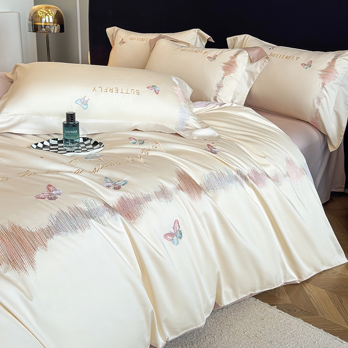 91家纺网 家纺一手货源 找家纺 桃园 新款纯棉全棉长绒棉刺绣绣花高端礼盒四件套-漫舞 漫舞-白粉