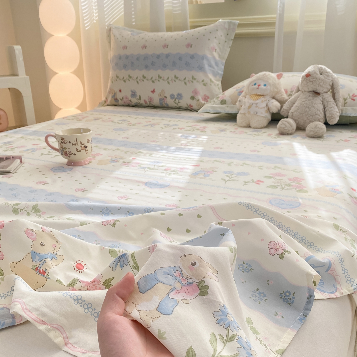 91家纺网 家纺一手货源 找家纺 花梦欣 2026新款全棉印花单品系列-单床单 兔兔乐园