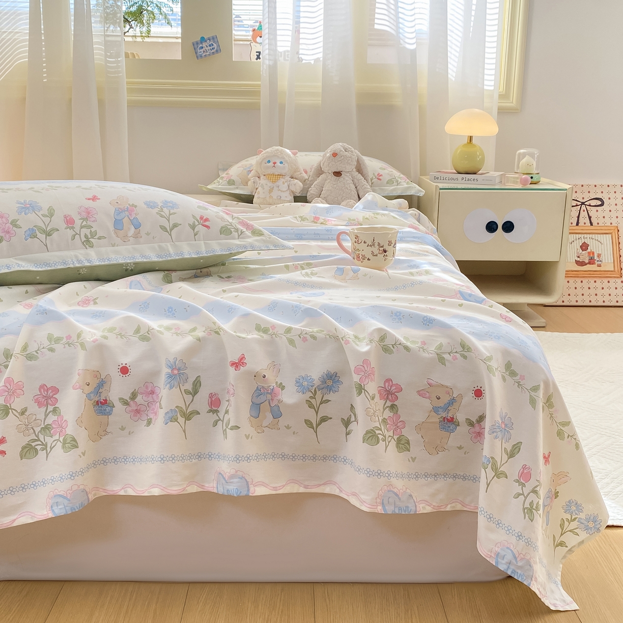 91家纺网 家纺一手货源 找家纺 花梦欣 2026新款全棉印花单品系列-单床单 兔兔乐园