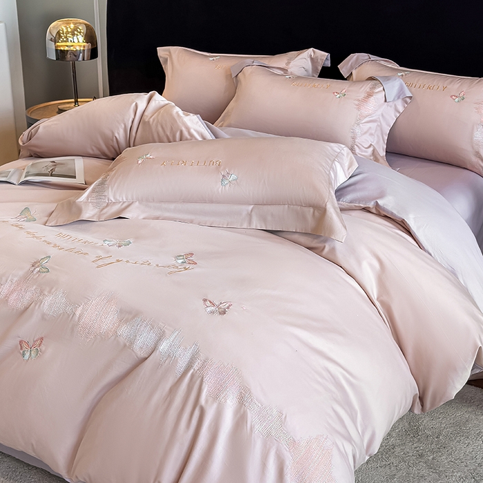 桃园 新款纯棉全棉长绒棉刺绣绣花高端礼盒四件套-漫舞 漫舞-粉紫