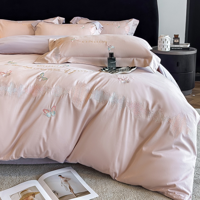 91家纺网 家纺一手货源 找家纺 桃园 新款纯棉全棉长绒棉刺绣绣花高端礼盒四件套-漫舞 漫舞-粉紫