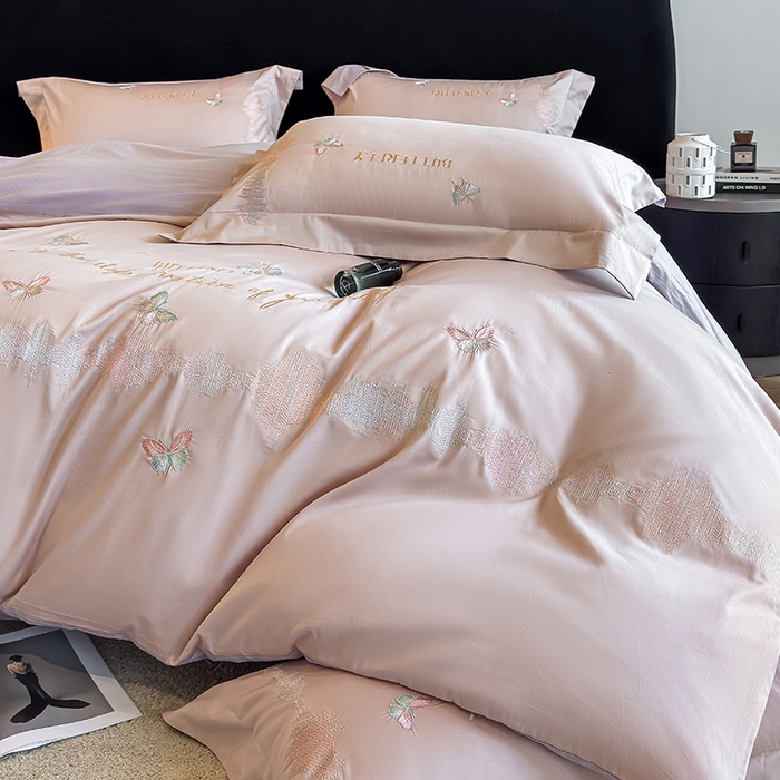 91家纺网 家纺一手货源 找家纺 桃园 新款纯棉全棉长绒棉刺绣绣花高端礼盒四件套-漫舞 漫舞-粉紫