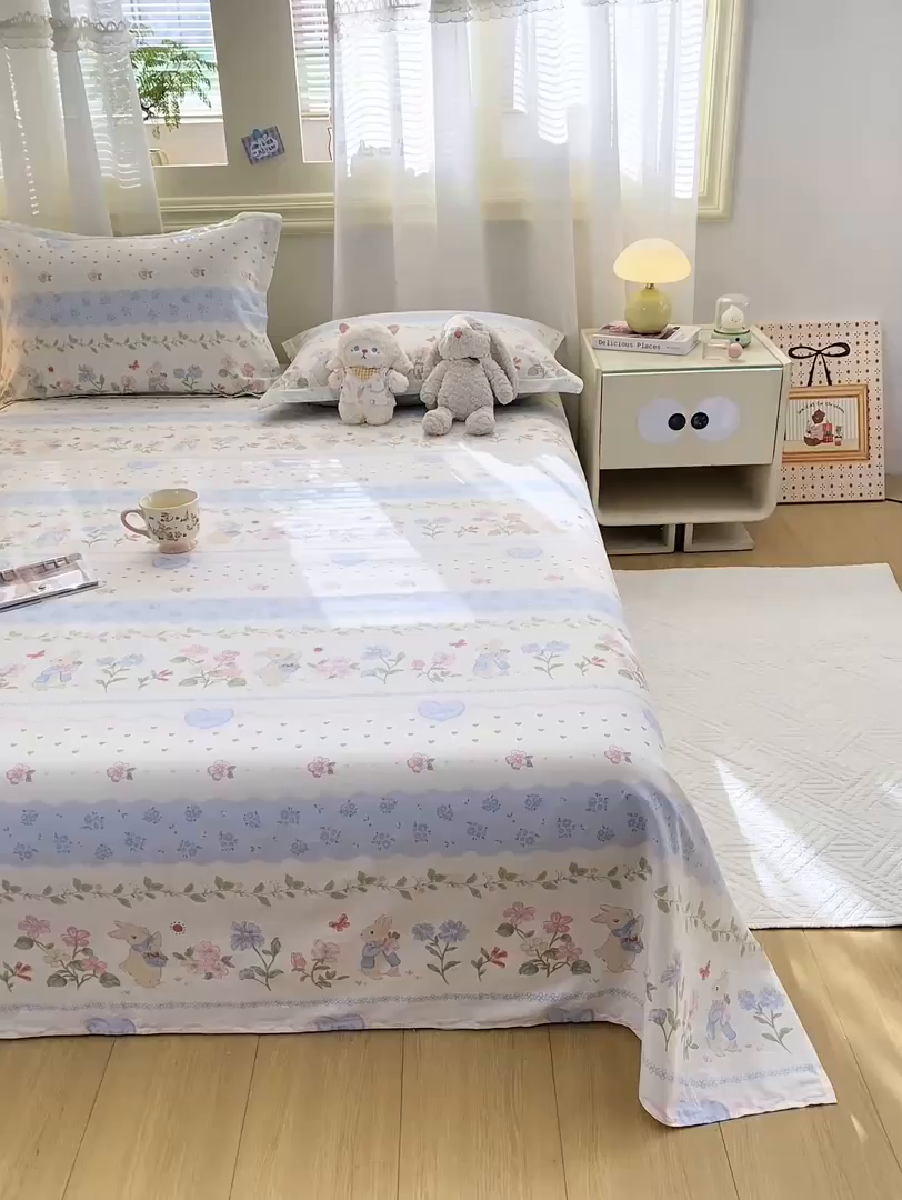 91家纺网 家纺一手货源 找家纺 花梦欣 2026新款全棉印花单品系列-单床单 兔兔乐园