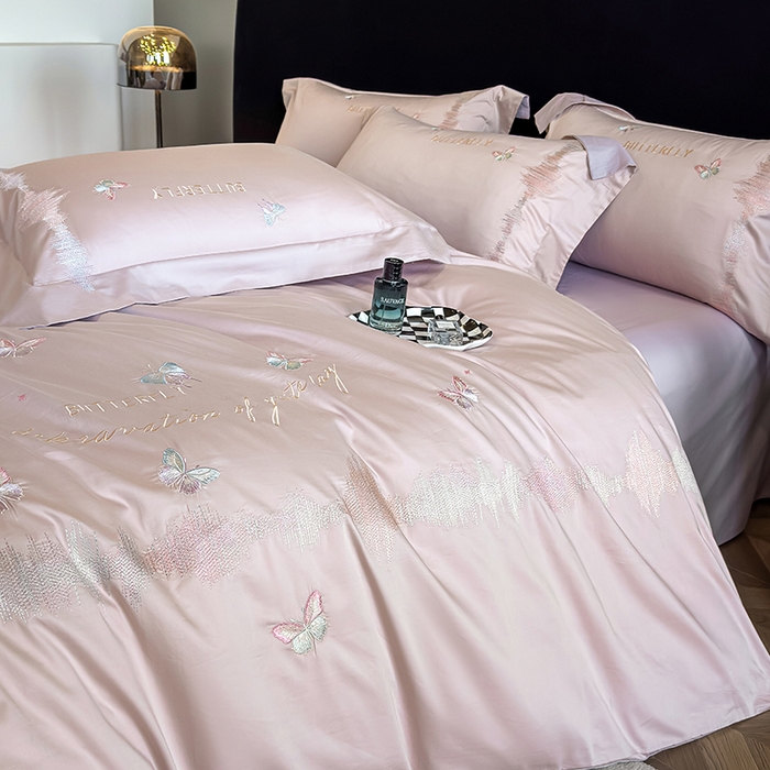 91家纺网 家纺一手货源 找家纺 桃园 新款纯棉全棉长绒棉刺绣绣花高端礼盒四件套-漫舞 漫舞-粉紫