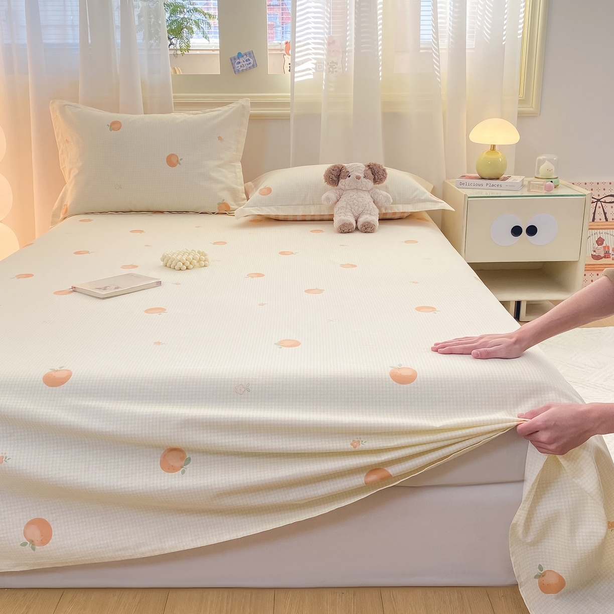 91家纺网 家纺一手货源 找家纺 花梦欣 2026新款全棉印花单品系列-单床单 小橙橘