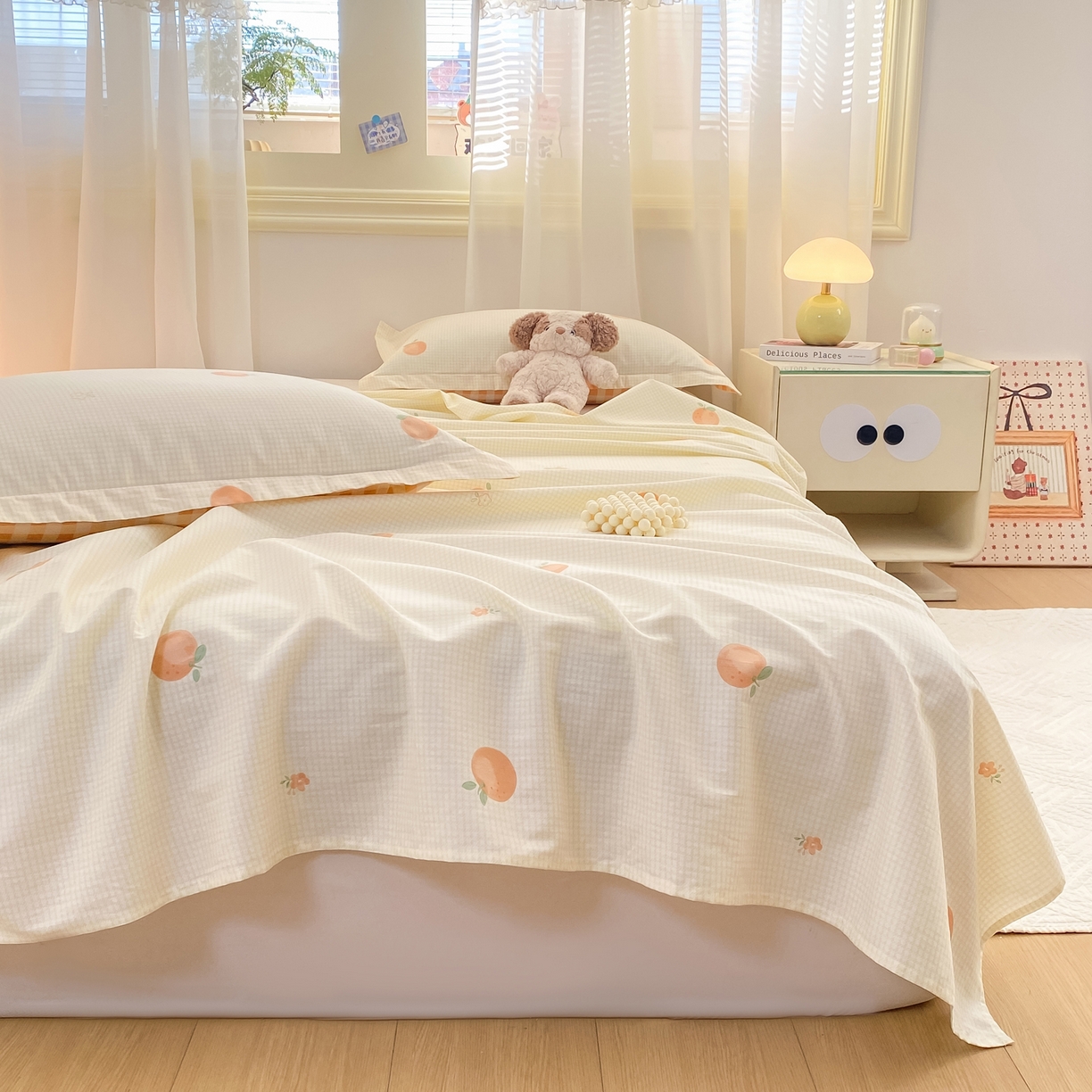 91家纺网 家纺一手货源 找家纺 花梦欣 2026新款全棉印花单品系列-单床单 小橙橘