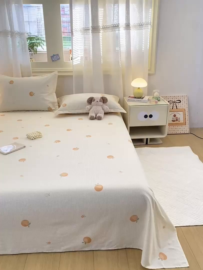 91家纺网 家纺一手货源 找家纺 花梦欣 2026新款全棉印花单品系列-单床单 小橙橘