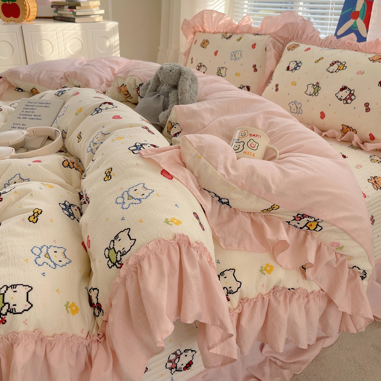 91家纺网 家纺一手货源 找家纺 韩都 2023新款直播爆款320克A类波浪兔毛绒立体剪花纯色牛奶绒四件套-暖冬 暖冬-奶油兰