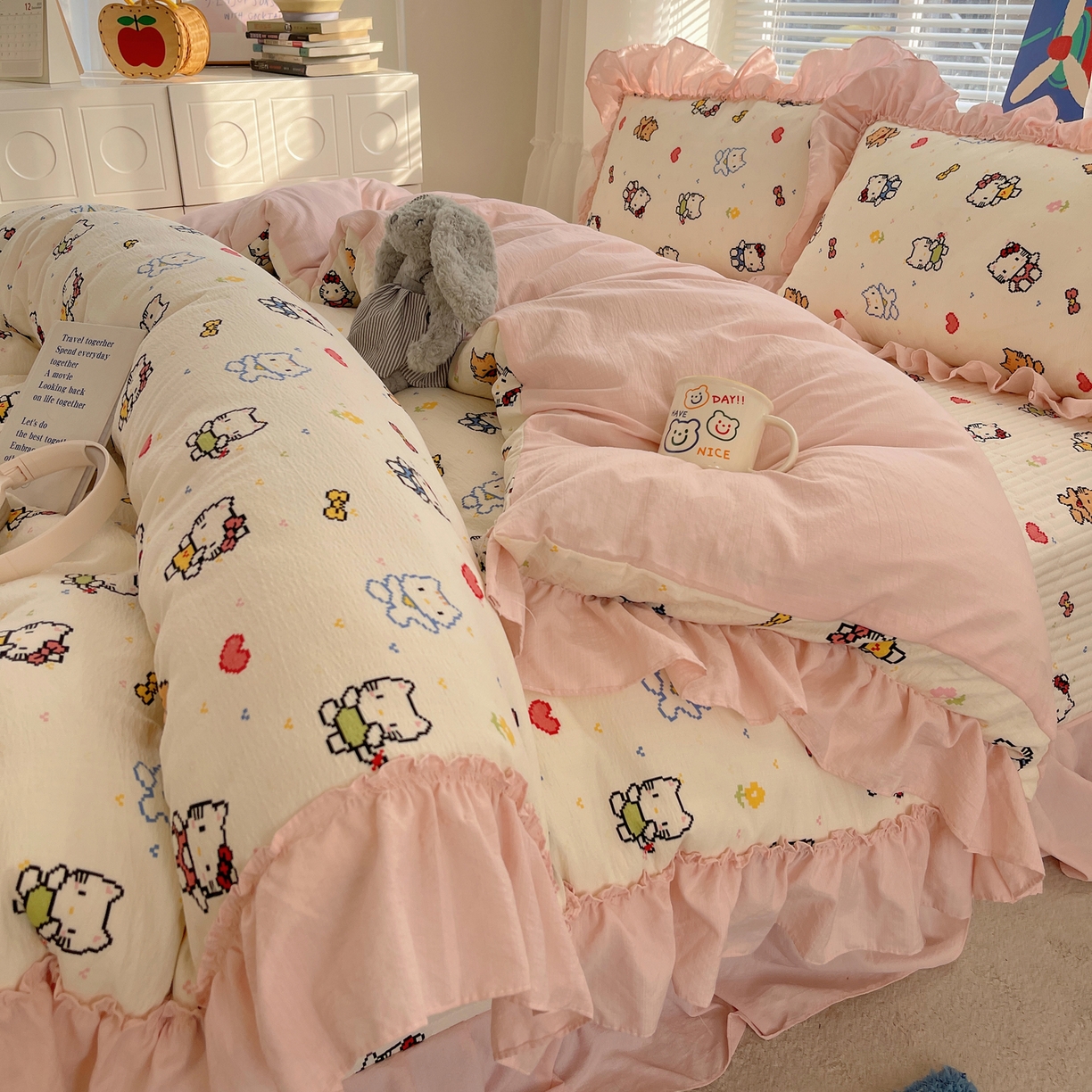 91家纺网 家纺一手货源 找家纺 （总）韩都家居 2026新款云感双层纱床盖四件套