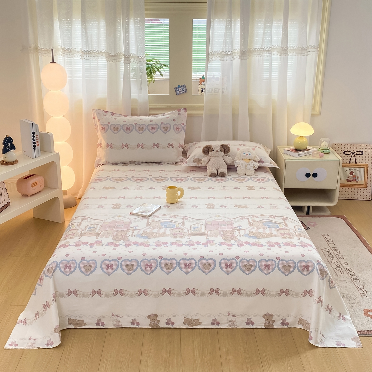 91家纺网 家纺一手货源 找家纺 花梦欣 2026新款全棉印花单品系列-单床单 小熊安缦