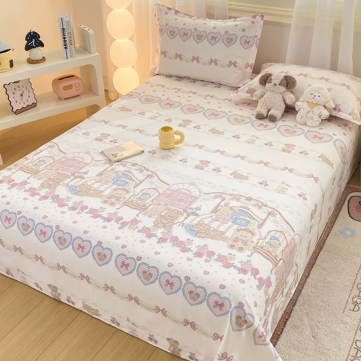 91家纺网 家纺一手货源 找家纺 花梦欣 2026新款全棉印花单品系列-单床单 小熊安缦