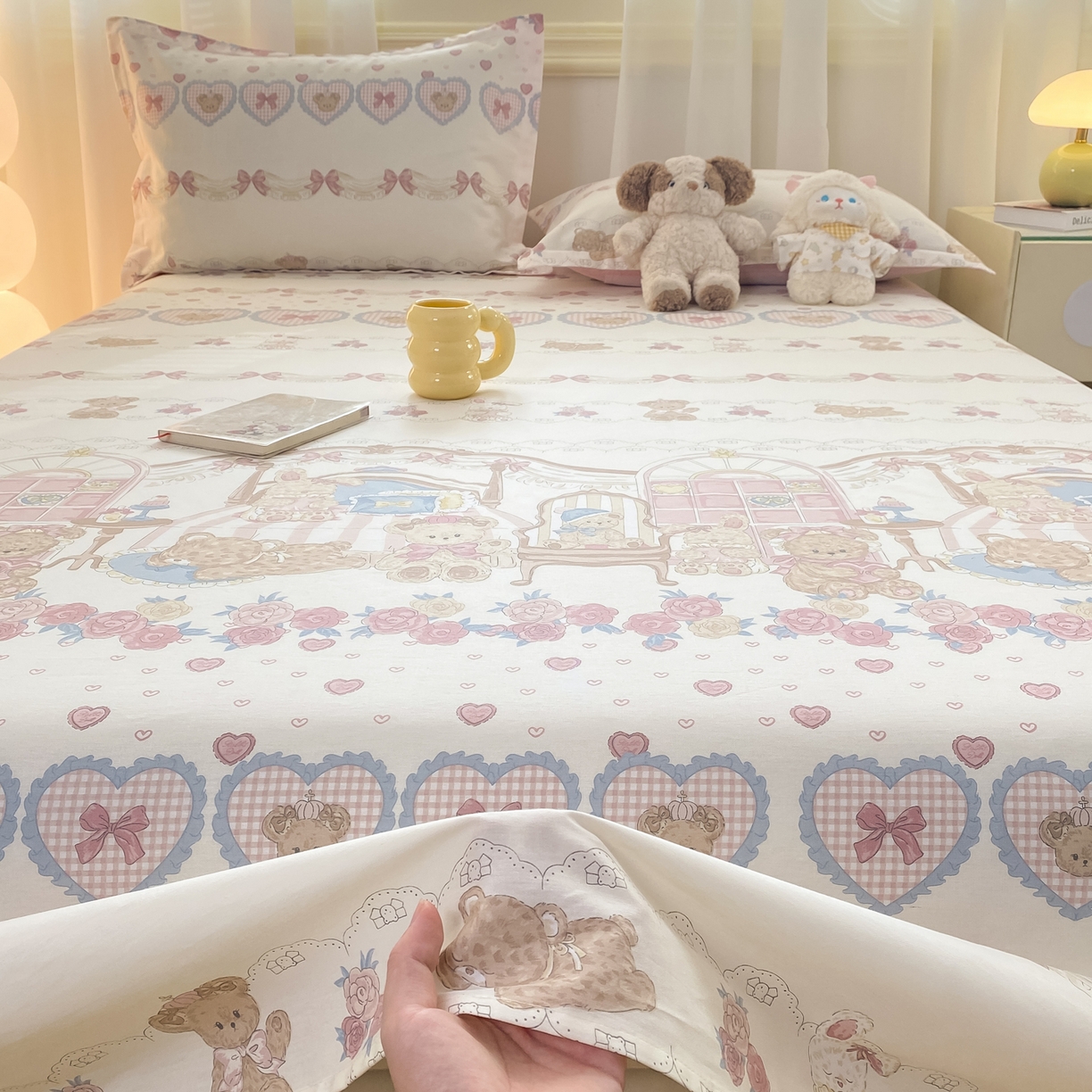 91家纺网 家纺一手货源 找家纺 花梦欣 2026新款全棉印花单品系列-单床单 小熊安缦