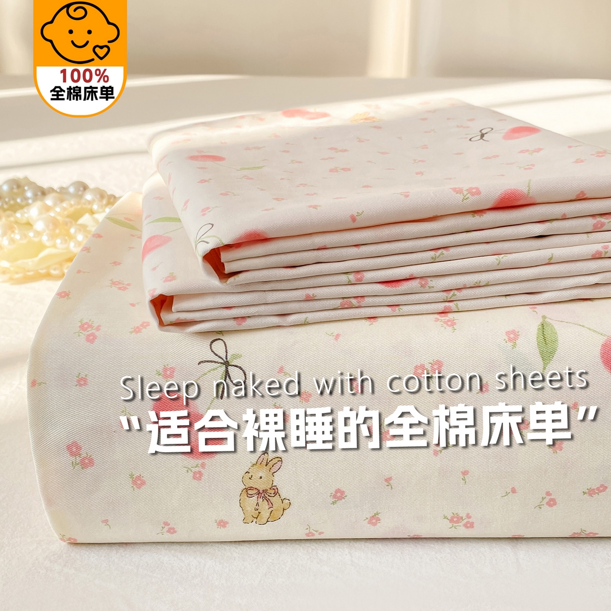 91家纺网 家纺一手货源 找家纺 花梦欣 2026新款全棉印花单品系列-单床单 樱桃甜宠