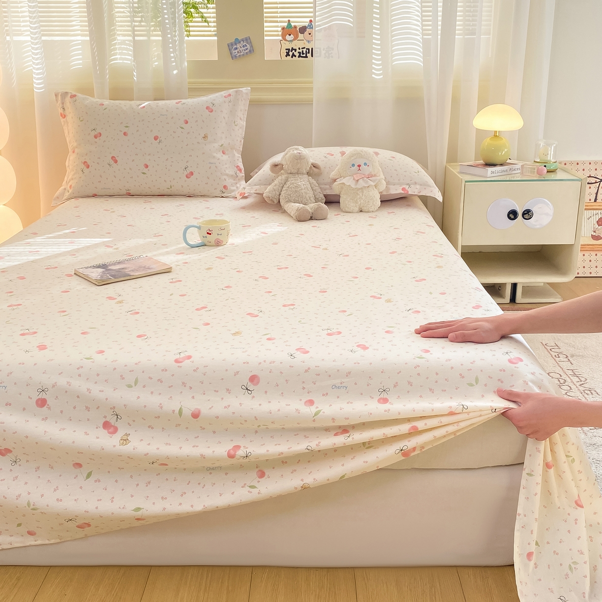 91家纺网 家纺一手货源 找家纺 花梦欣 2026新款全棉印花单品系列-单床单 樱桃甜宠