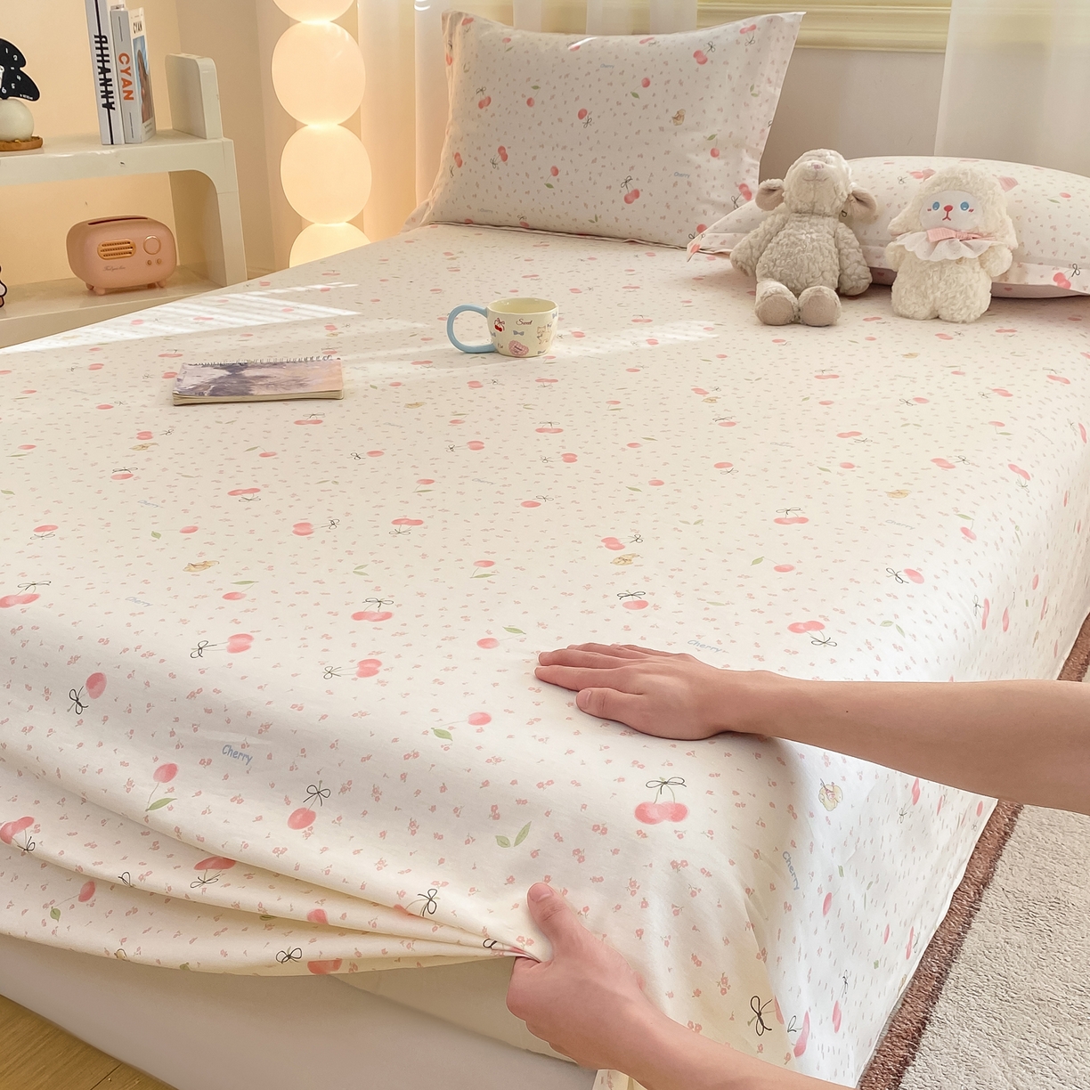 91家纺网 家纺一手货源 找家纺 花梦欣 2026新款全棉印花单品系列-单床单 樱桃甜宠