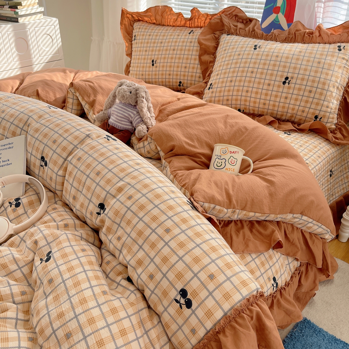 91家纺网 家纺一手货源 找家纺 （总）韩都家居 2026新款云感双层纱床盖四件套