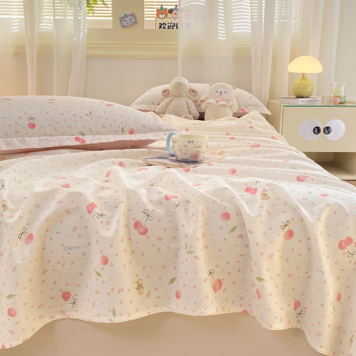 91家纺网 家纺一手货源 找家纺 花梦欣 2026新款全棉印花单品系列-单床单 樱桃甜宠