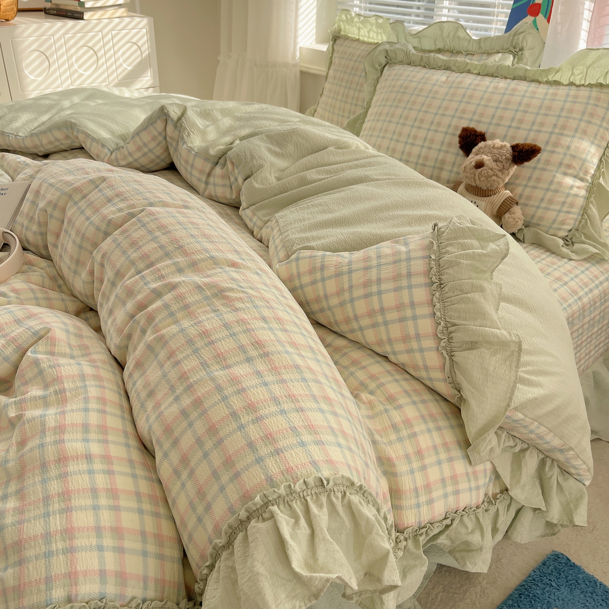 91家纺网 家纺一手货源 找家纺 （总）韩都家居 2026新款云感双层纱床盖四件套