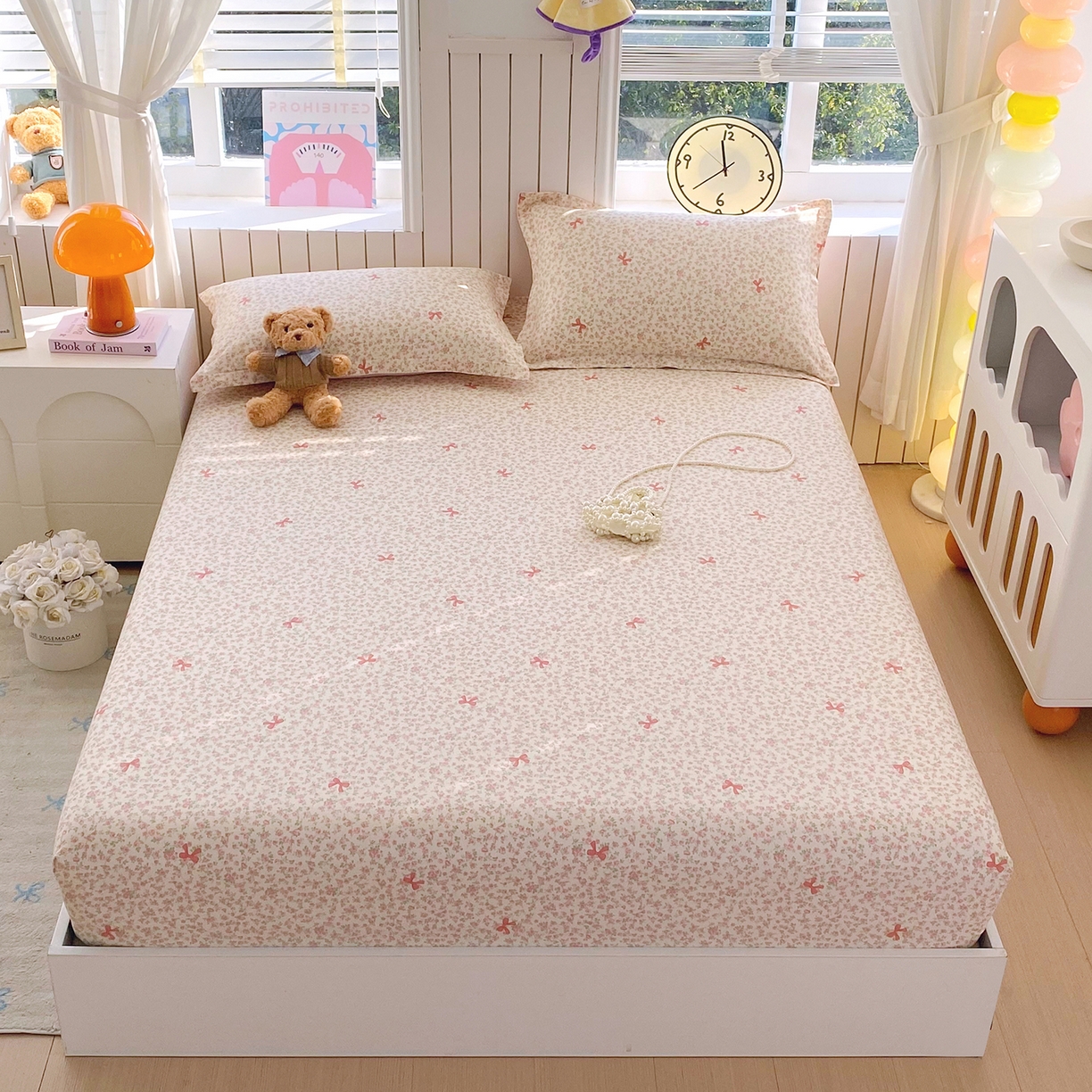 91家纺网 家纺一手货源 找家纺 金丝兔 2026新款纯棉印花单品床笠系列 粉蕊蝶