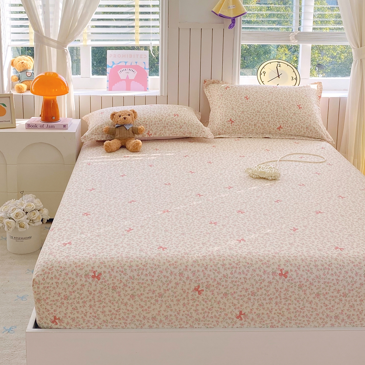 91家纺网 家纺一手货源 找家纺 金丝兔 2026新款纯棉印花单品床笠系列 粉蕊蝶