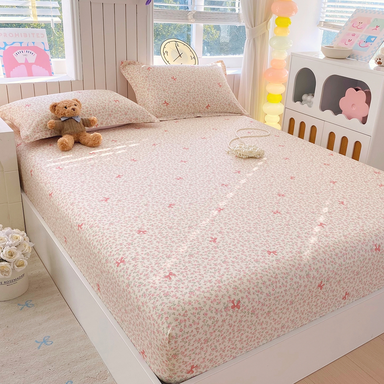 91家纺网 家纺一手货源 找家纺 金丝兔 2026新款纯棉印花单品床笠系列 粉蕊蝶