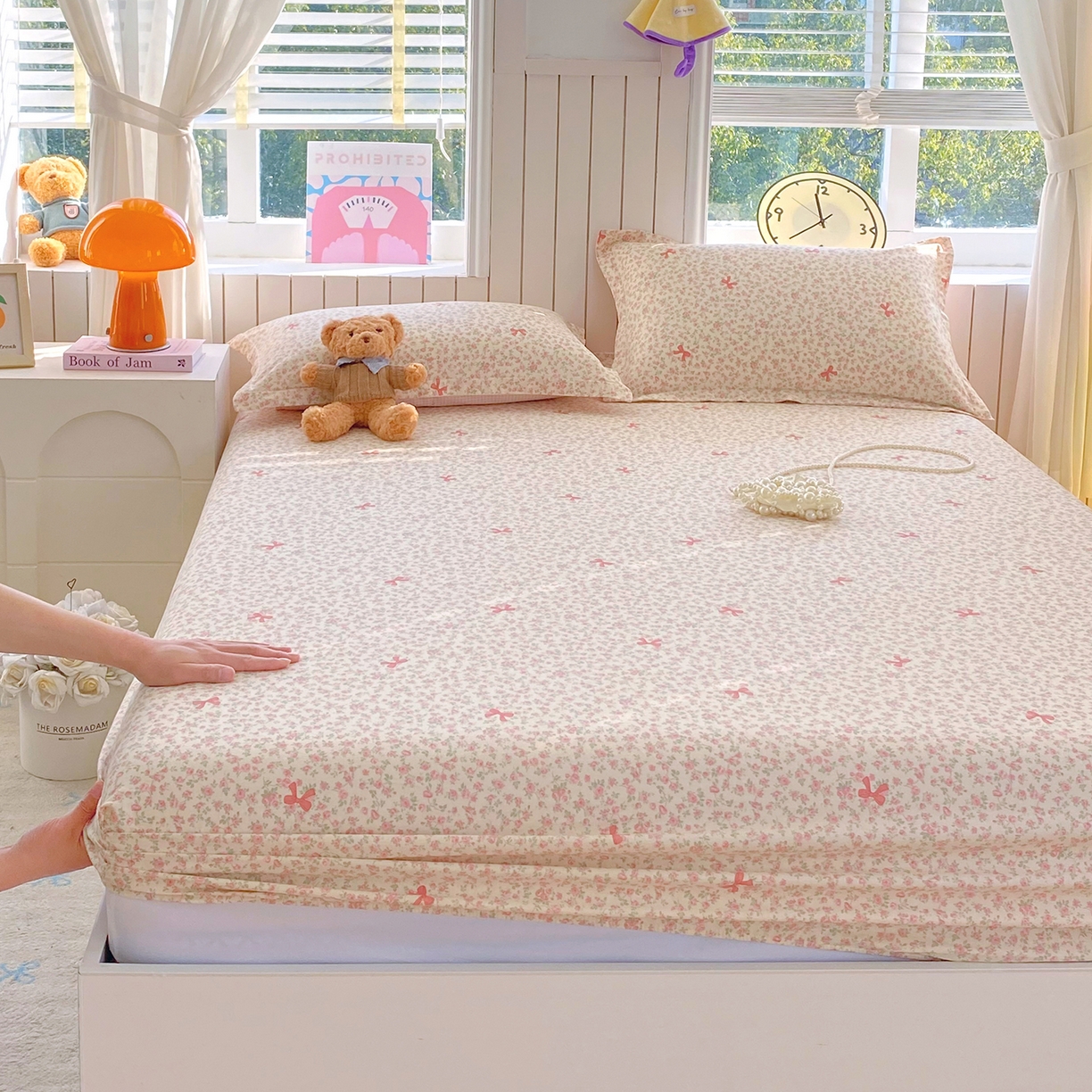 91家纺网 家纺一手货源 找家纺 金丝兔 2026新款纯棉印花单品床笠系列 粉蕊蝶