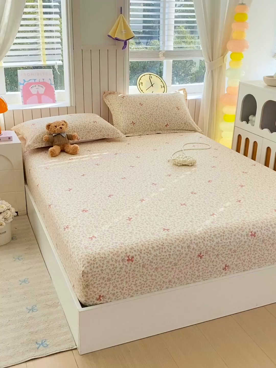 91家纺网 家纺一手货源 找家纺 金丝兔 2026新款纯棉印花单品床笠系列 粉蕊蝶