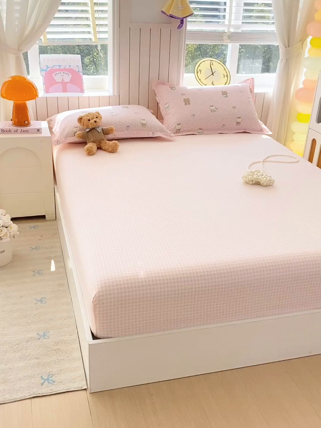 91家纺网 家纺一手货源 找家纺 金丝兔 2026新款纯棉印花单品床笠系列 粉小格