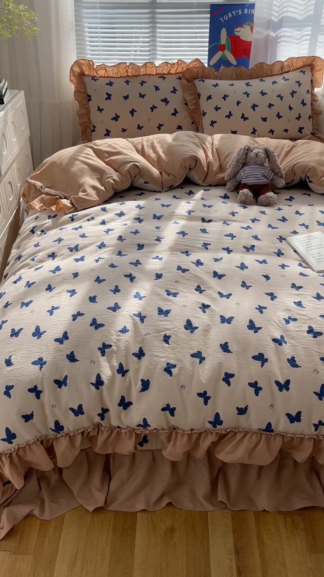 91家纺网 家纺一手货源 找家纺 韩都家居 2026新款云感双层纱床盖四件套 比翼蝴蝶