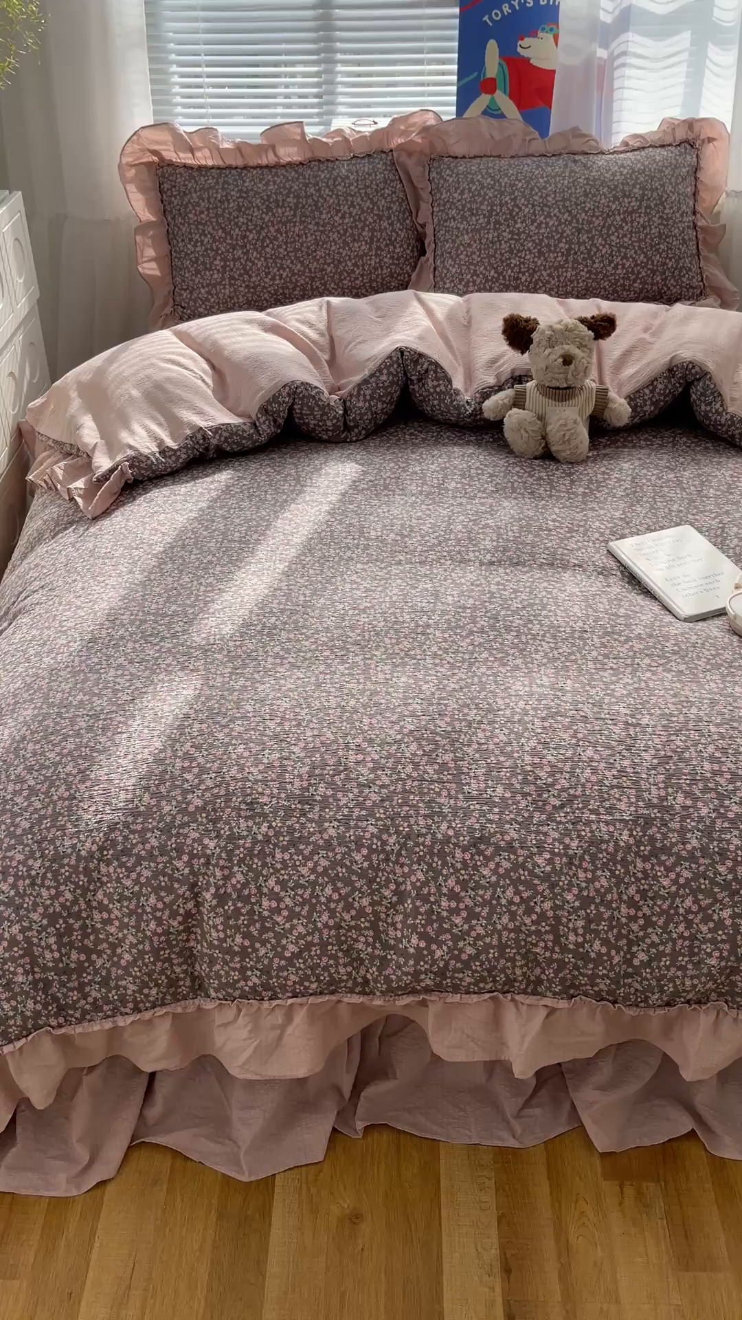 91家纺网 家纺一手货源 找家纺 韩都家居 2026新款云感双层纱床盖四件套 春满园