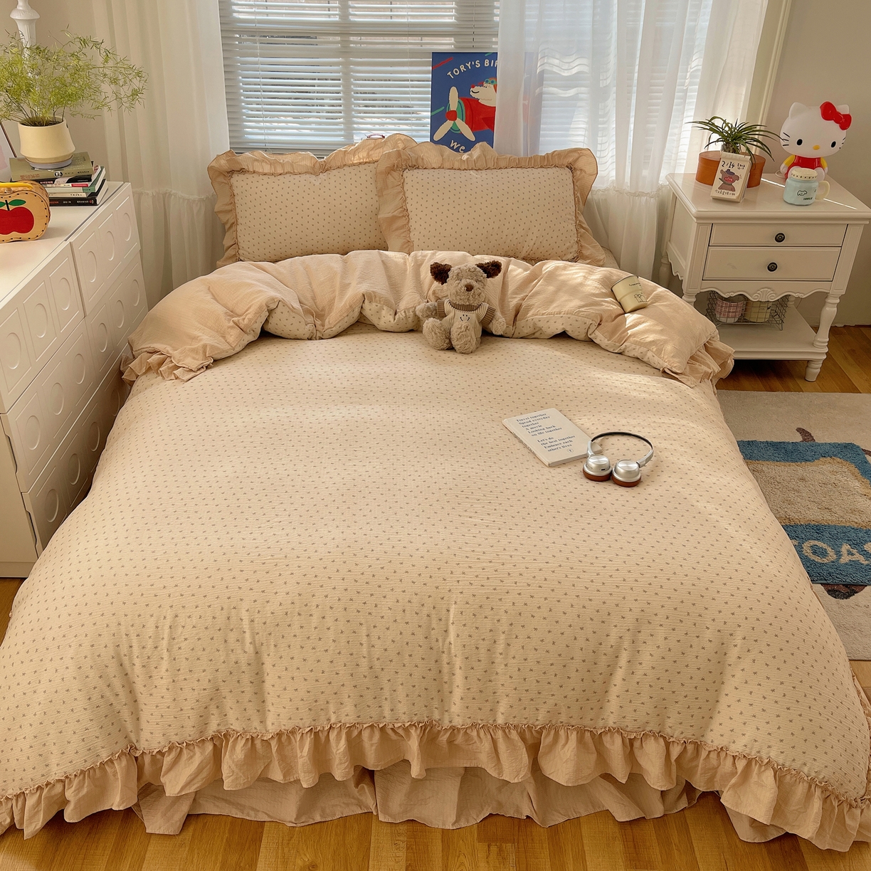 91家纺网 家纺一手货源 找家纺 韩都家居 2026新款云感双层纱床盖四件套 蝶舞