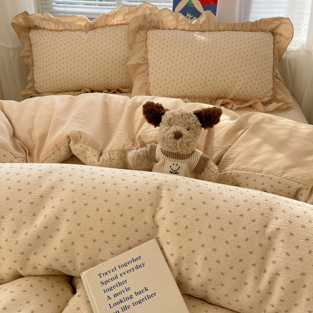 91家纺网 家纺一手货源 找家纺 韩都家居 2026新款云感双层纱床盖四件套 蝶舞