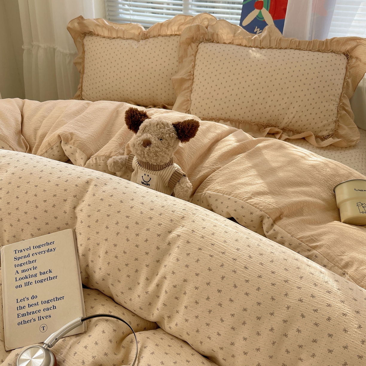 91家纺网 家纺一手货源 找家纺 韩都家居 2026新款云感双层纱床盖四件套 蝶舞