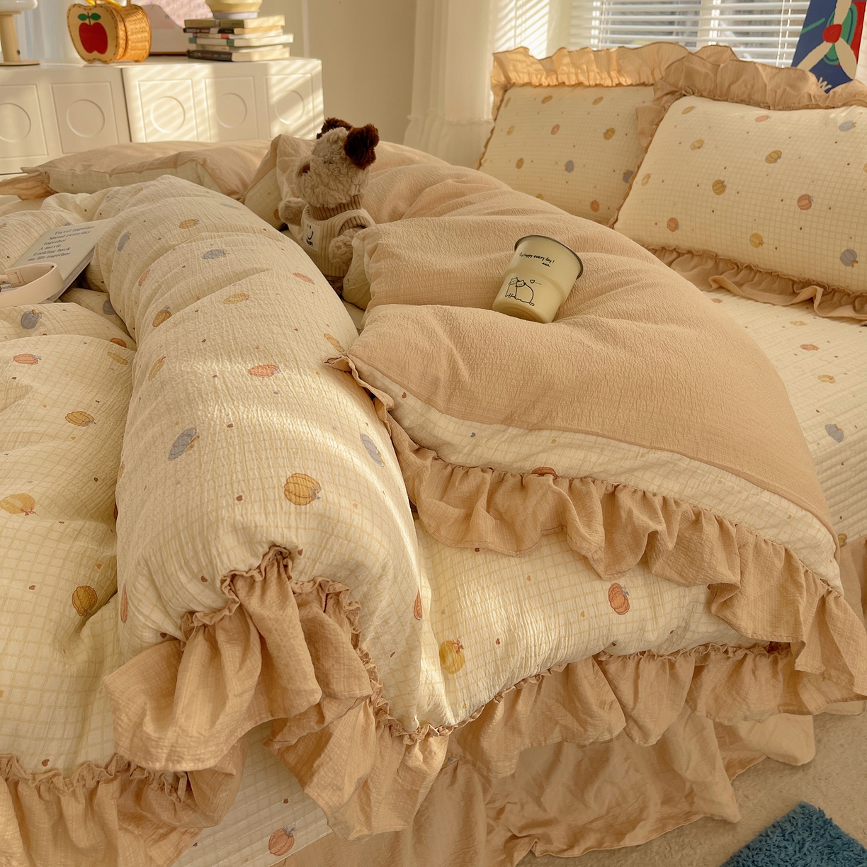 韩都家居 2026新款云感双层纱床盖四件套 多宝南瓜