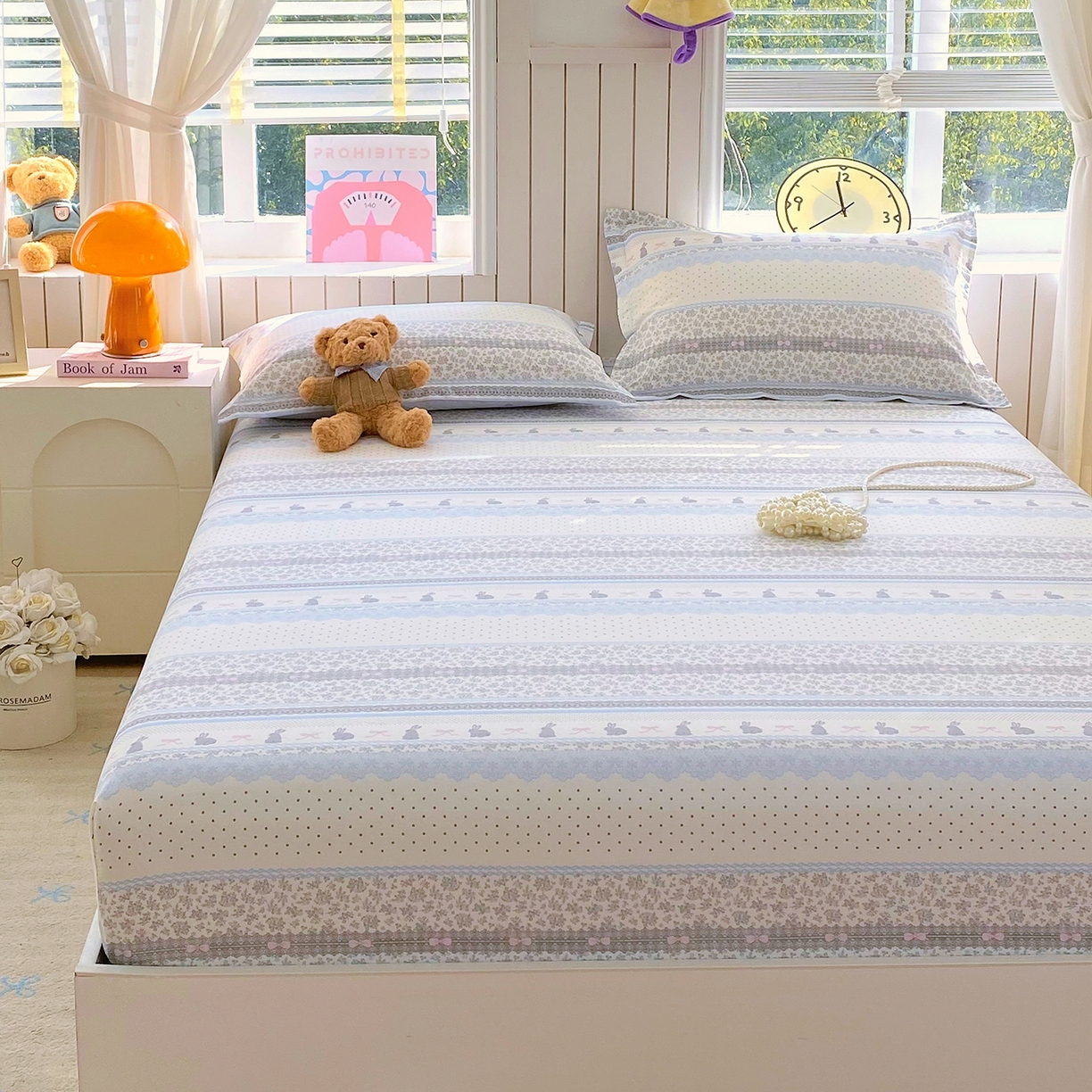 91家纺网 家纺一手货源 找家纺 金丝兔 2026新款纯棉印花单品床笠系列 海盐兔