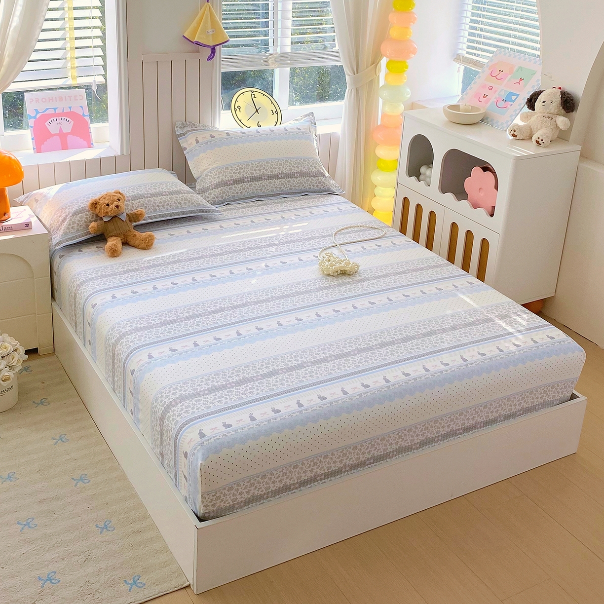 91家纺网 家纺一手货源 找家纺 金丝兔 2026新款纯棉印花单品床笠系列 海盐兔