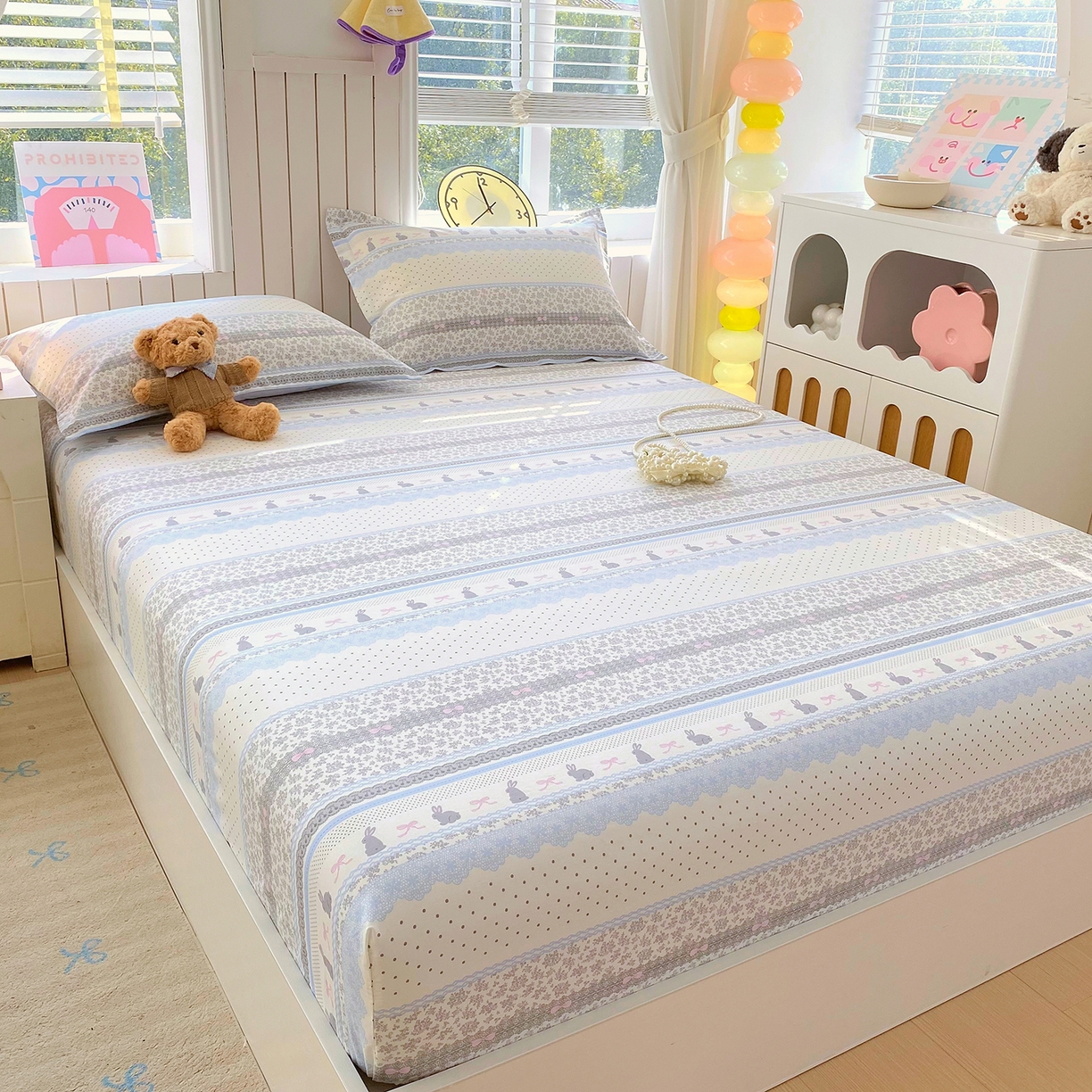 91家纺网 家纺一手货源 找家纺 金丝兔 2026新款纯棉印花单品床笠系列 海盐兔