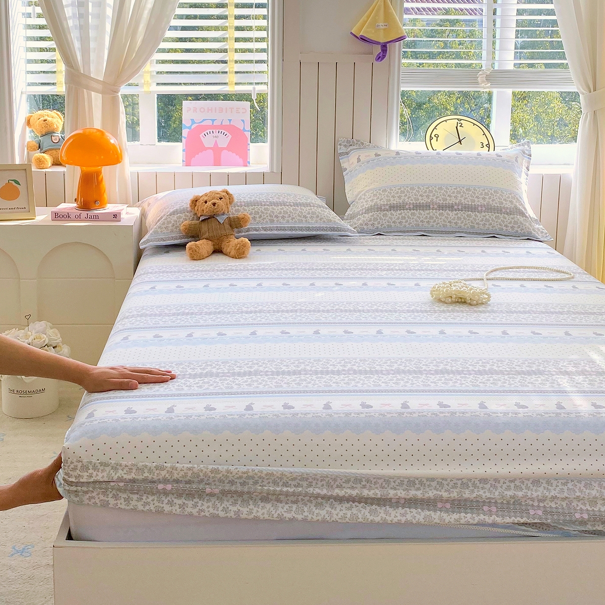 91家纺网 家纺一手货源 找家纺 金丝兔 2026新款纯棉印花单品床笠系列 海盐兔